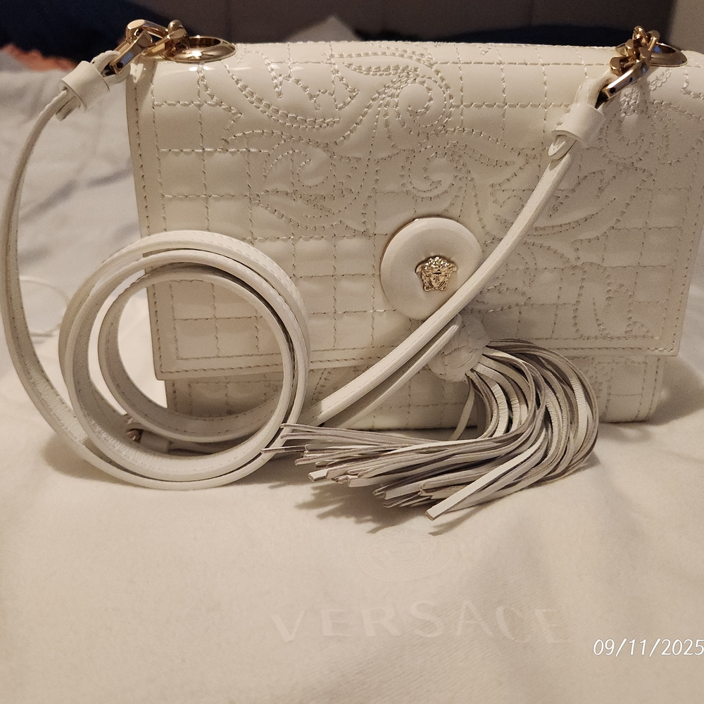 Versace White Quilted Crossbody Bag with Gold Accents